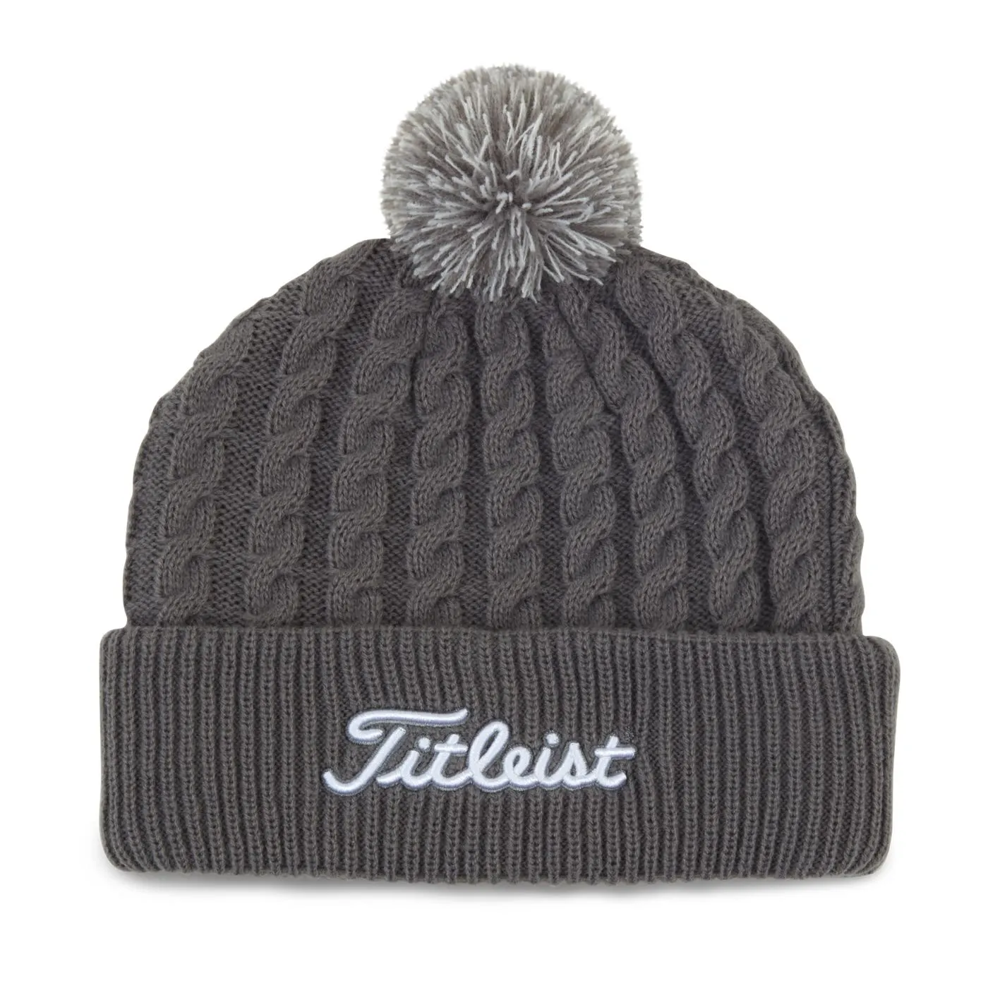 Titleist Cable Knit Pom Pom Beanie In Grey / White 3 Titleist Cable Knit Pom Pom Beanie In Grey / White
