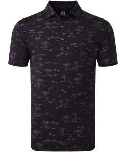 FootJoy Tropic Print Lisle Pique Golf Polo SS23 In Red / White