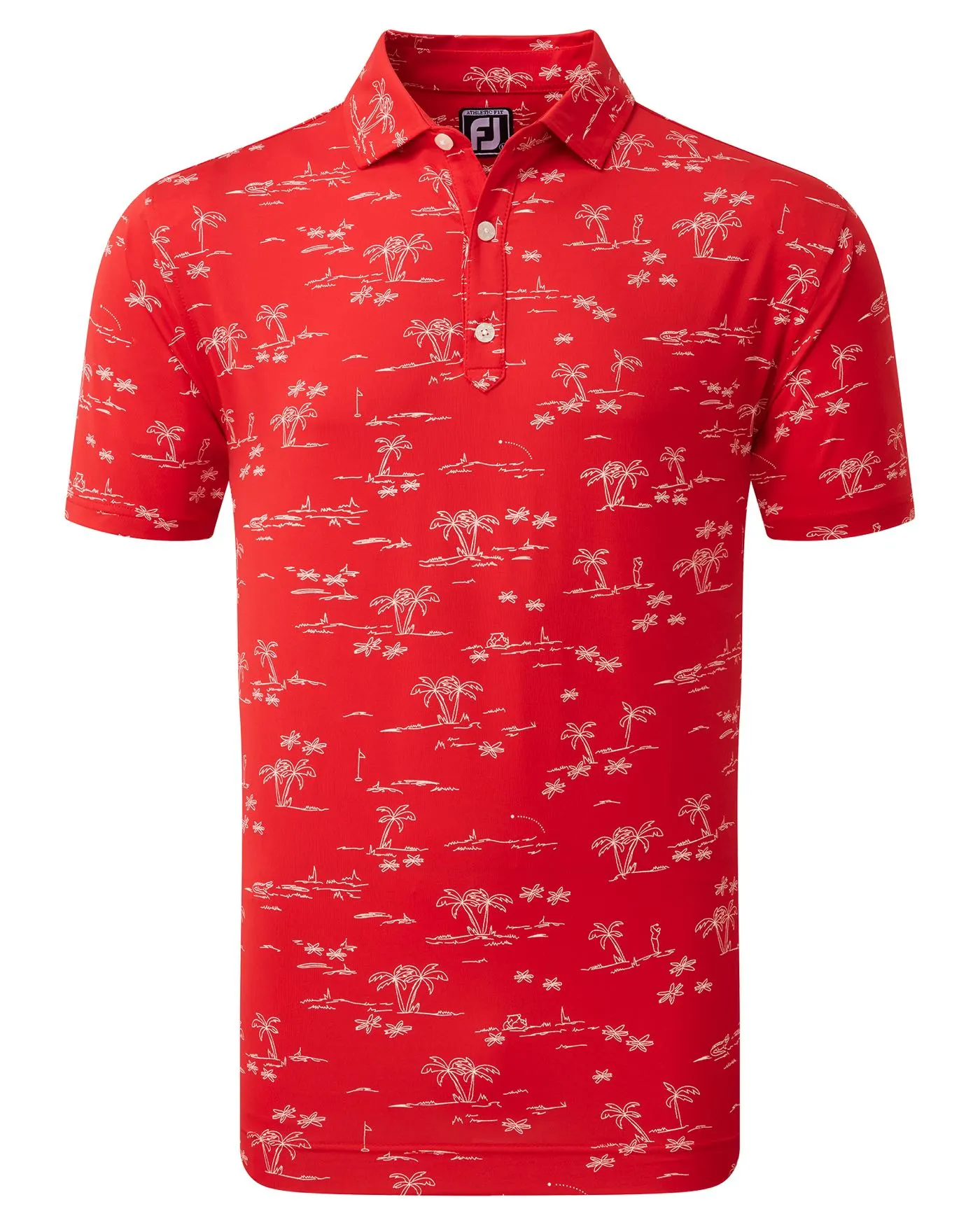 FootJoy Tropic Print Lisle Pique Golf Polo SS23 In Red / White 5 FootJoy Tropic Print Lisle Pique Golf Polo SS23 In Red / White - Image 3