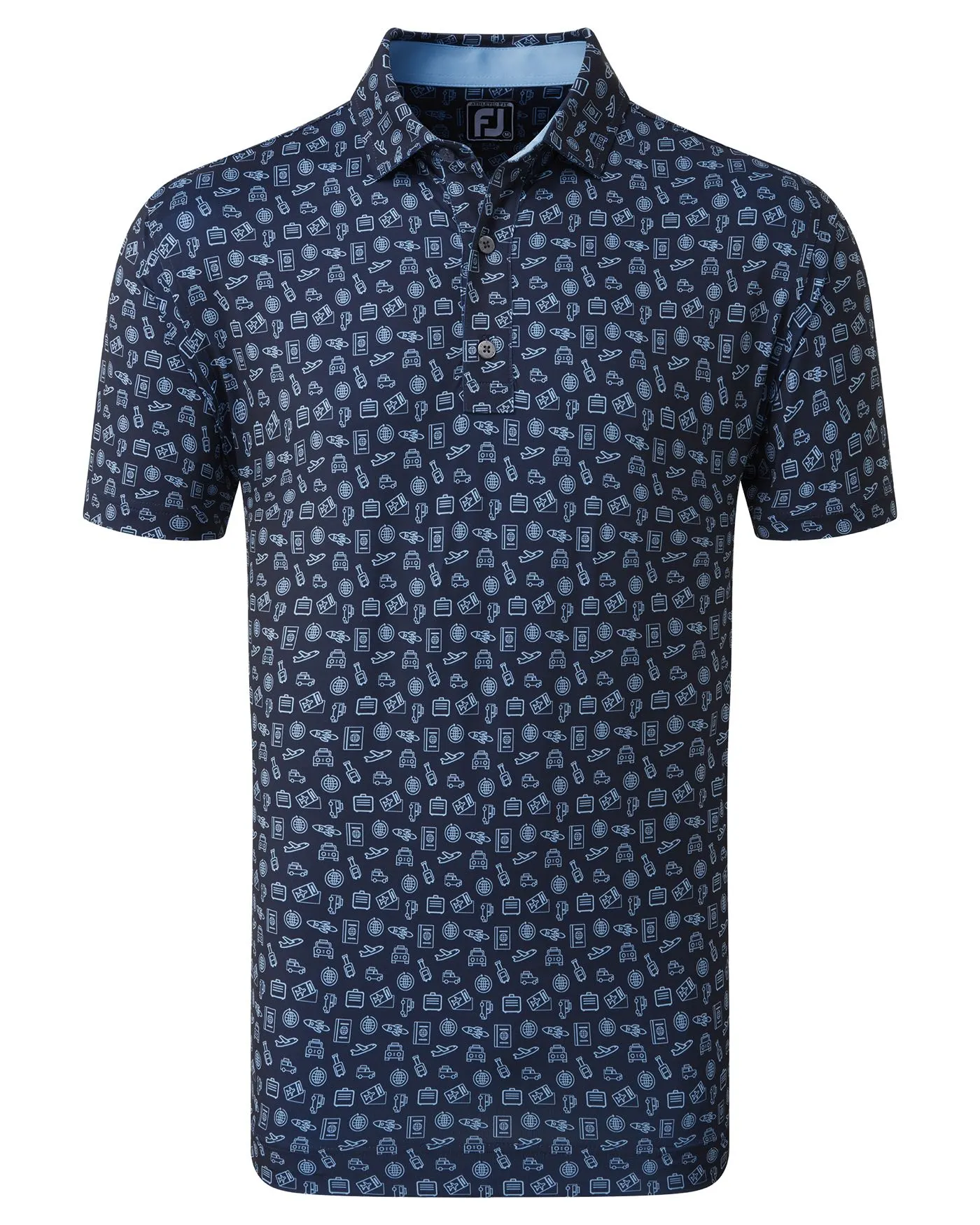 FootJoy Travel Print Lisle Pique Golf Polo SS23 In White / Twilight 4 FootJoy Travel Print Lisle Pique Golf Polo SS23 In White / Twilight - Image 2