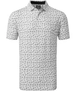 FootJoy Travel Print Lisle Pique Golf Polo SS23 In White / Twilight