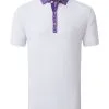 FootJoy Tossed Tulip Trim Pique Golf Polo SS23 In White / Violet