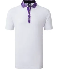 FootJoy Tossed Tulip Trim Pique Golf Polo SS23 In White / Violet