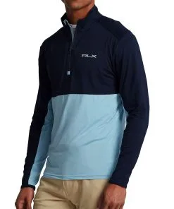 Ralph Lauren Colour-Blocked Stretch Jersey Pullover SS23 In French Navy / Powder Blue