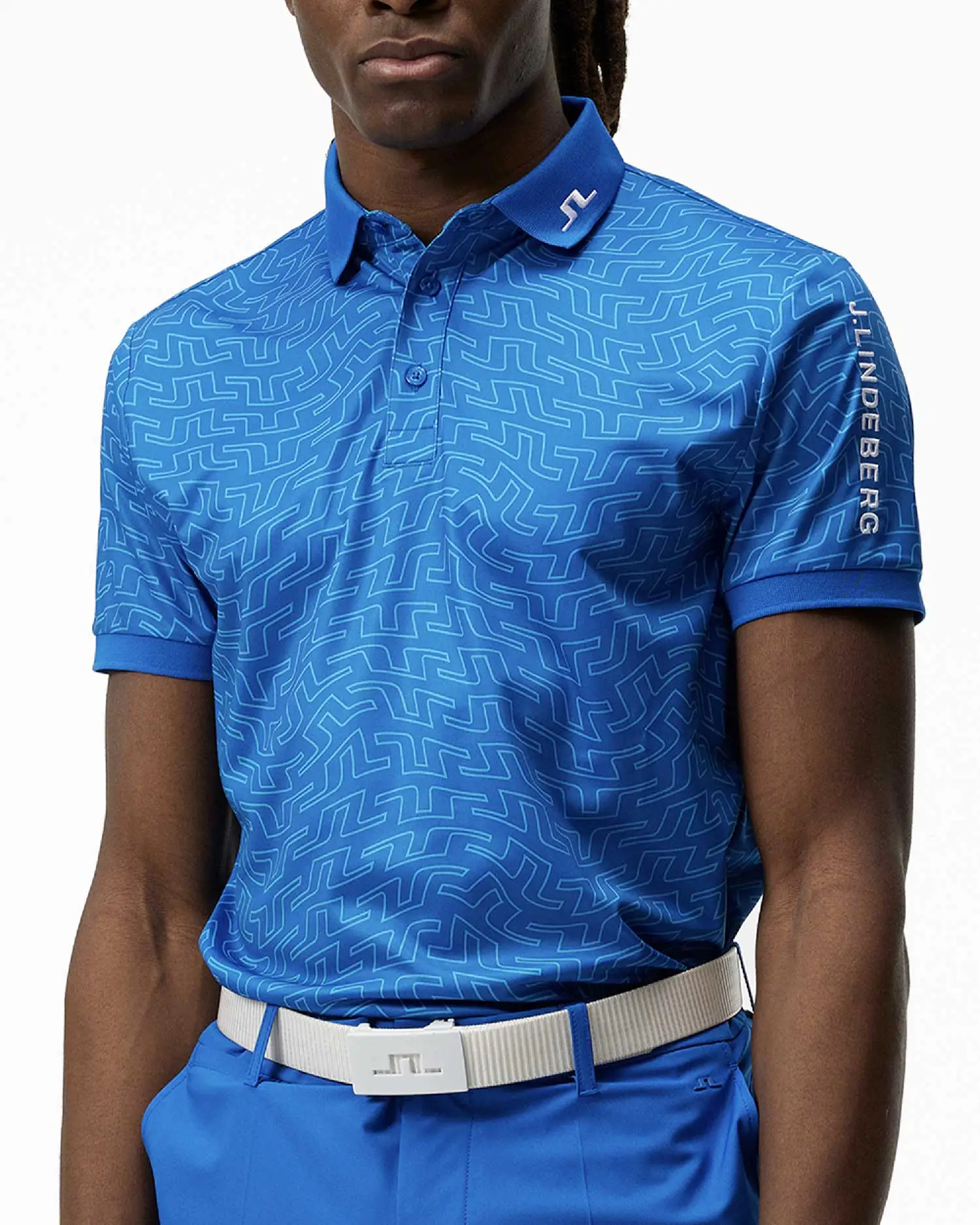 J.Lindeberg Tour Tech Regular Fit Print Golf Polo SS23 In Lapis Blue 4 J.Lindeberg Tour Tech Regular Fit Print Golf Polo SS23 In Lapis Blue - Image 2